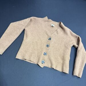Aspen 100% Extra Fine Merino Wool Cropped Cardigan Tan Size S
